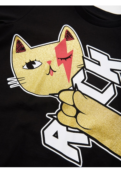 Denokids Rock Kedi Kız Çocuk Pantolon T-shirt Takım