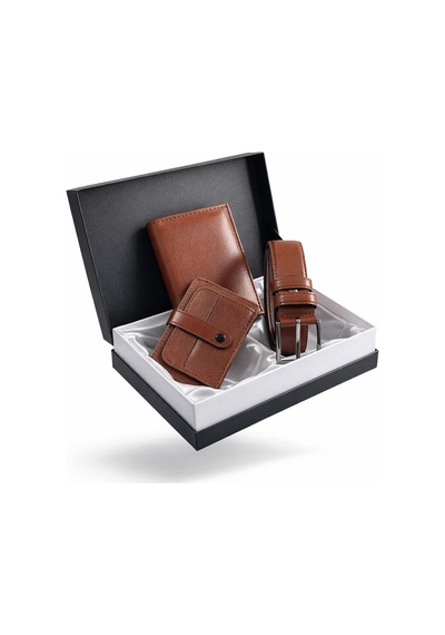 Tisaati Özel Grande Lüks Premium Serisi Damat Çeyiz Dikey Classic Cüzdan Kemer Ve Kartlık Çeyiz Kutulu Seti Çok Renkli