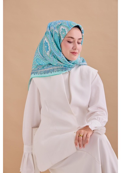 Silk Home Twill İpek Eşarp 11476-10 Su Yeşili, Mavi, Turkuaz, Beyaz