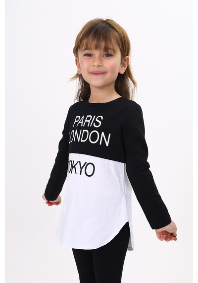 Toontoy Kids Toontoy Kız Çocuk Paris London Baskılı T-shirt Siyah