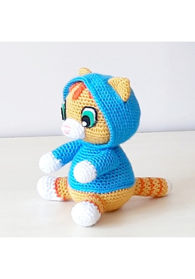 Amigurumi Örgü Oyuncak Kedi Hardal Yeşil Gözlü
