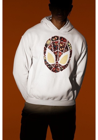 Sevbano Tasarım Spider-man Maske Baskılı Unisex Oversize Marvel Hoodie Beyaz
