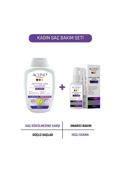 Aclınd Kadın Saç Bakım Seti Anti-hair Loss Şampuan For Women 300 Ml + Saç Bakım Serumu 50 Ml