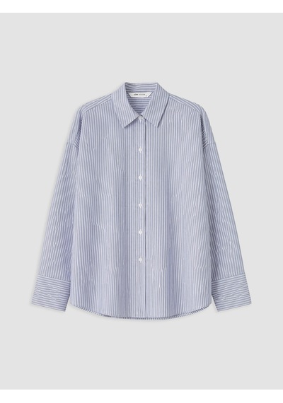Lcw Vision Lacivert Çizgili Oversize Oxford Kadın Gömlek