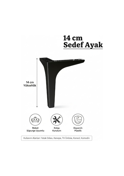 Sedef 14 Cm Siyah Mobilya Kanepe Sehpa Tv Ünitesi Koltuk Ve Konsol Ayağı Siyah