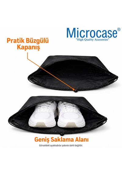Microcase Su Geçirmez İpli Ayakkabı Eşya Düzenleyici Seyahat Çantası Hurç 50 X 40 Cm 5 Adet Al5505 Siyah