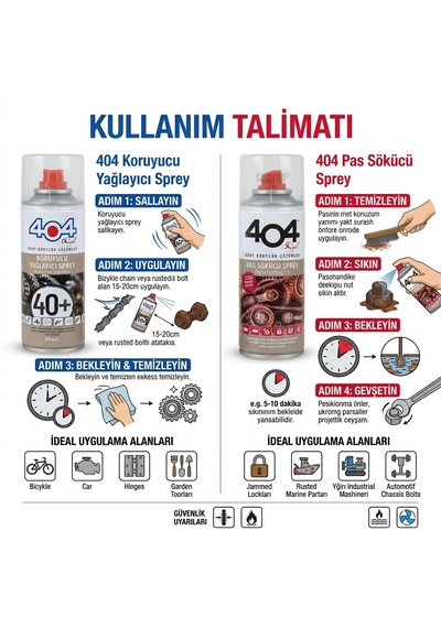 404 40+ Koruyucu Yağlayıcı Sprey 200 Ml + 404 Pas Sökücü Sprey 200 Ml