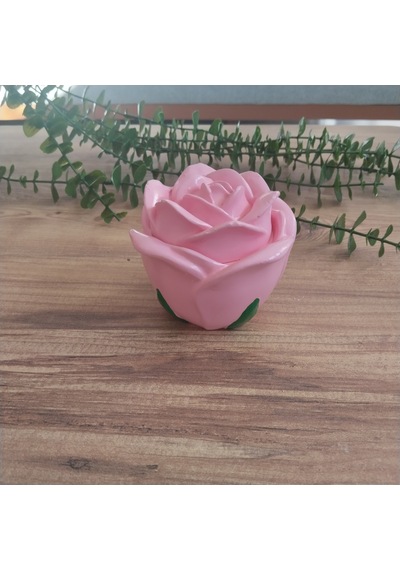 Kapaklı Pembe Gül Şeklinde Dekoratif Hediye Gül Mumluk