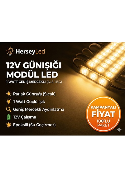 100 Adet Günışığı 5630 Mercekli Modül Led Düz Lens Als-115g Günışığı
