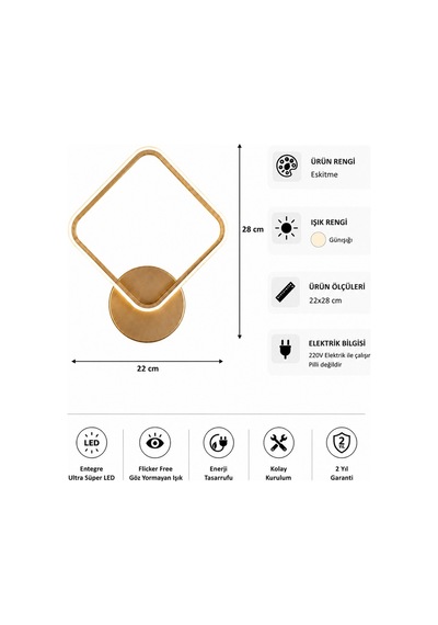 Luko Modern Led Duvar Apliği Günışığı Eskitme