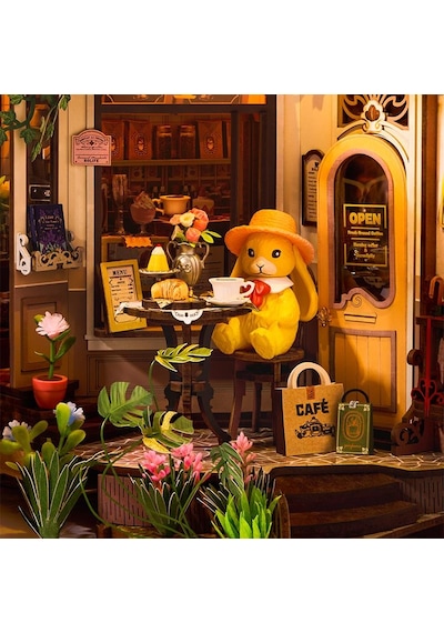 Rolife Tgb15 Holiday Cafe Kitap Köşesi Book Nook Dıy Minyatür Maket Model Seti Mini Dollhouse 3d Model Kit Detaylı Dekoratif Hobi Seti 3d Puzzle Tiny House
