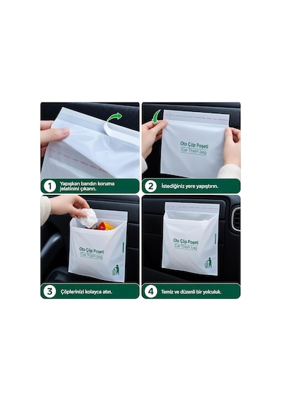 3b Trend 20 Adet Yapışkanlı Oto Çöp Poşeti 23x18,5 Cm Su Geçirmez Sızdırmaz Araç Pratik Çöp Torbası