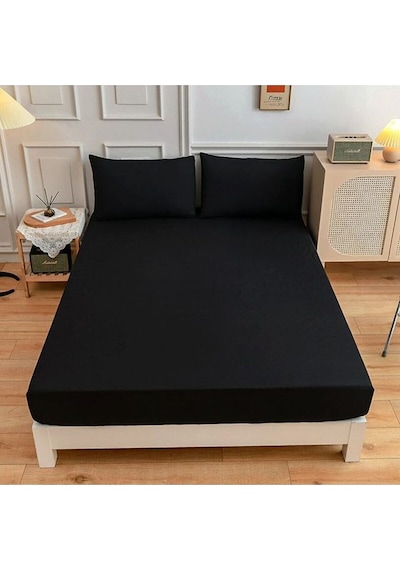 Lionas Lastiksiz Çift Kişilik Çarşaf Takımı 220x240 Çarşaf + 2 Yastık Kılıfı Siyah