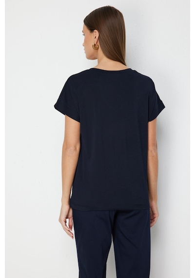 On Kadın V Yaka Parçalı T-shirt 71475 Lacivert On Kadın V Yaka Parçalı T-shirt 71475 Lacivert