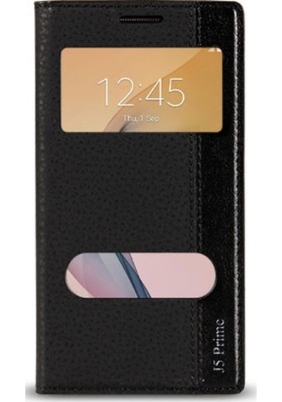 Samsung Galaxy Uyumlu J5 Prime G570 Gizli Mıknatıslı Pencereli Magnum Kılıf Siyah