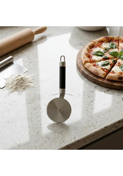 Büyük Boy Siyah Hamur Pizza Kesme Ruleti, Paslanmaz Çelik Diskli Pizza Dilimleyici, Ergonomik Saplı Hamur Börek Pasta Lavaş Kesme Aparatı, Askı Delikli Mutfak Kesici