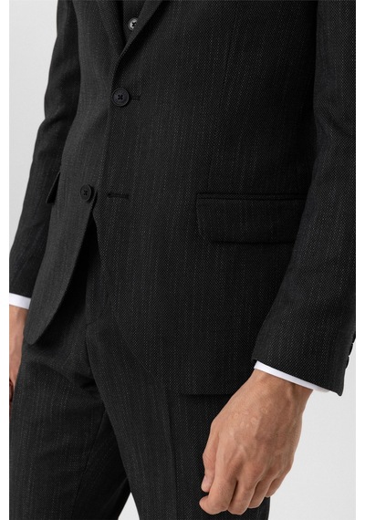 Süvari Siyah Slim Fit Desenli Mono Yaka 6 Drop Yelekli Klasik Takım Elbise-35634 Siyah