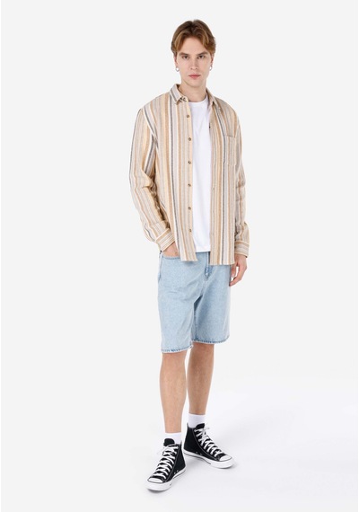 Colin's Colins Regular Fit Shirt Neck Çizgili Erkek Kahverengi Uzun Kol Gömlek Cl1067863 Q1.v1 Crm Caramel