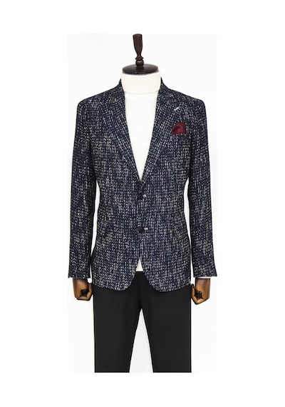 Wessi Desenli Slim Fit Spor Lacivert Erkek Ceket - Wessi Lacivert