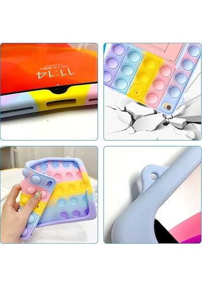 Samsung Galaxy Tab A9 8.7 2023 Sm-x110 Uyumlu Popit Standlı Çocuk Kılıfı Askılı Pop It Push Kılıf
