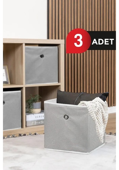 3 Adet Raf Organizer Kutu Seti 30 30 30 Cm Yeni Sezon Nano Teknoloji Su Geçirmez Kumaş Gri Gri-beyaz