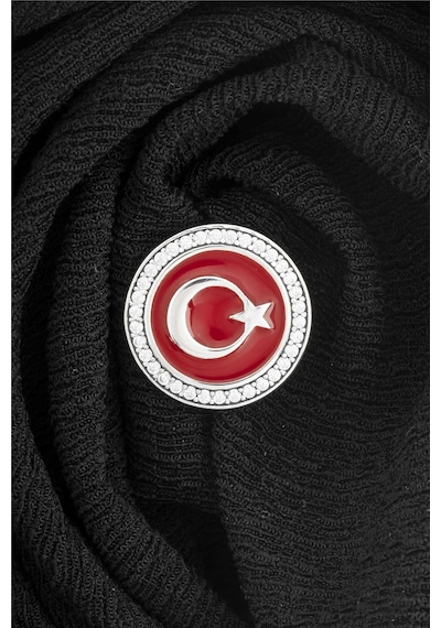 925 Ayar Gümüş Zirkon Taşlı Yuvarlak Ayyıldız Rozet -8063