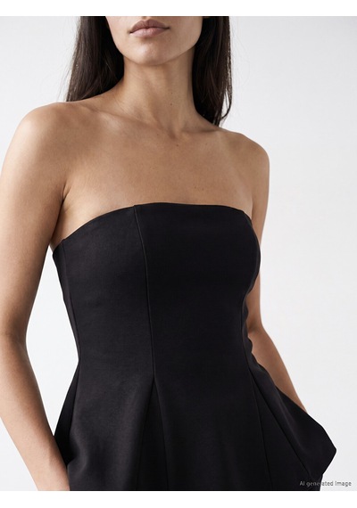 Lcw Vision Siyah Straplez Yaka Peplum Korse Bluz