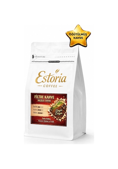Estoria Coffee Brazil Santos Filtre Kahve %100 Arabica Orta Kavrum Yumuşak İçim Öğütülmüş 250 G