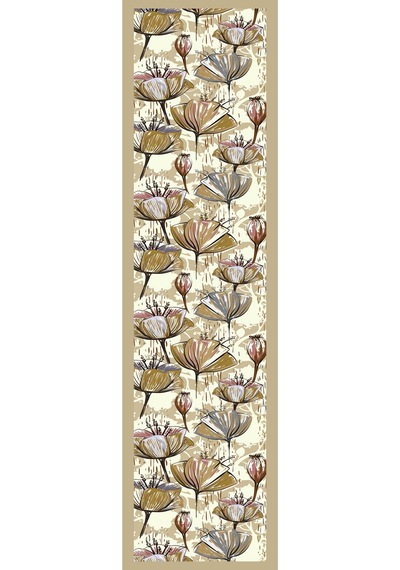 Romantik Bej Desen Kadın Saten Fular 30x165cm Çok Renkli