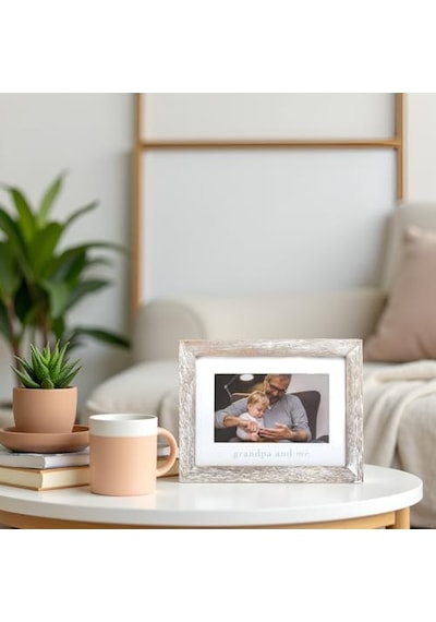 Pearhead Grandpa & Me Keepsake Rustik Resim Çerçevesi, Babalar Günü Hediyesi Büyükbaba İçin Eskitilmiş Açık Gri