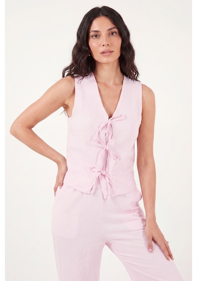 Lela Pamuklu Regular Fit Bağlama Detaylı Alt-üst Müslin Takım Bayan Takım 5866660 Pembe