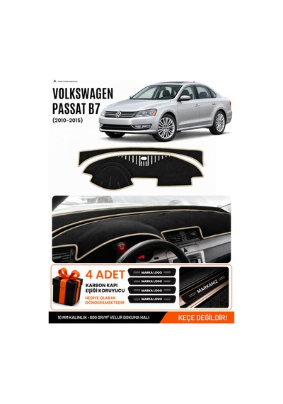 Volkswagen Passat B7 2010-2015 Uyumlu Torpido Örtüsü, Torpido Kılıfı - Siyah Bej