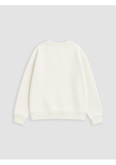 Lc Waikiki Ekru Bisiklet Yaka Nakışlı Kız Çocuk Kalın Sweatshirt Ecru