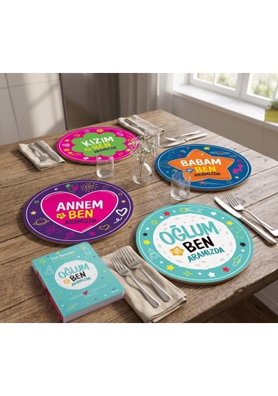 Oğlum Ve Ben Aramızda Günlük Ve Aramızda 4'lü Supla Seti Uv Baskı 30 Cm Mdf Çok Renkli