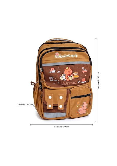 Capybara Desenli 5 Parça İlkokul Ortaokul Çanta Seti - Sırt Beslenme Çantası Kalemlik Defter Sticker Kahverengi