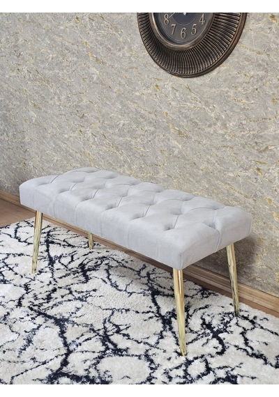 Zafir Gold Kaplama Sivriltme Ayaklı 90 Cm Puf Bench - Puf - Bench - Kasalı Oturak - Oturak - Yatak Ucu Puf Gri
