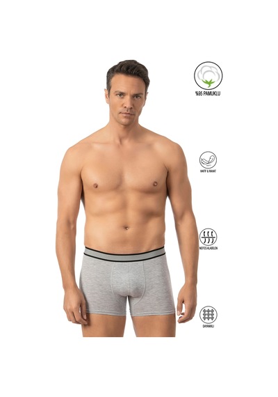 Özkan Underwear Özkan 11226 Erkek %95 Pamuklu Likralı Süprem Kumaş Esnek Rahat Boxer Şort Gri Melanj