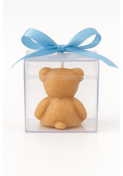 Hediyelik Ayıcık Mum Erkek Bebek Mavi Kurdeleli, Bebek Kokulu, Etiketli Mevlüt & Baby Shower Hediyesi 10 Adet Kahverengi