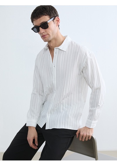 Lcw Vision Beyaz Regular Fit Çizgili Poplin Erkek Gömlek