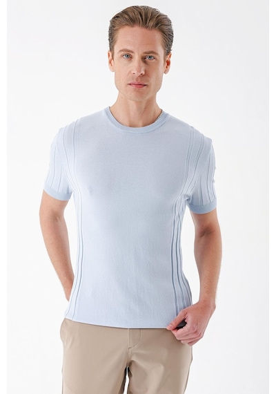 Efor Slim Fit Bisiklet Yaka Kısa Kol Mavi Triko Tr 869 Mavi