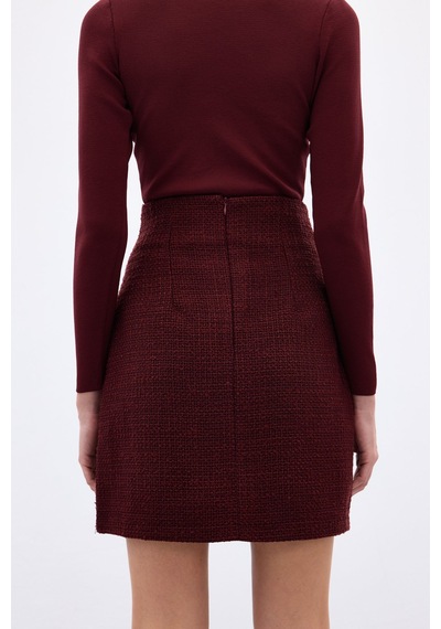 Sateen Aksesuar Detaylı Tüvit Etek - Bordo-136344 Bordo