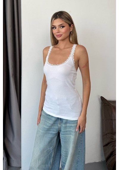 Giysa Kadın Askılı Dantel Detaylı Atlet Beyaz - 26y 6924