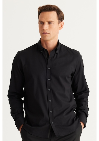AC&Co / Altınyıldız Classics Erkek Sıyah Slim Fit Dar Kesim Düğmeli Yaka Pamuklu Gabardin Gömlek Siyah AC&Co / Altınyıldız Classics Erkek Sıyah Slim Fit Dar Kesim Düğmeli Yaka Pamuklu Gabardin Gömlek Siyah