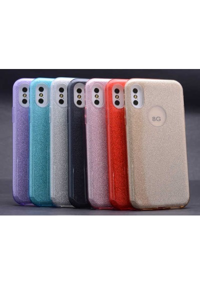 Noktaks - İphone X Uyumlu Kılıf Koruyucu Simli Shining Silikon - Mavi - T3475