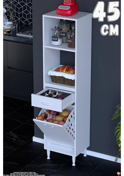 Vio 45 Cm Fırın Dolabı Sepetli Çekmeceli Mini Midi Mutfak Dolabı Beyaz