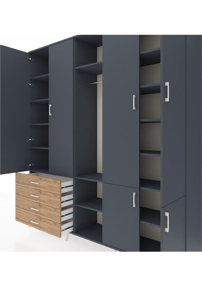 Hyperion Dolap 14 Raflı 4 Çekmeceli Tek Askılı 220x44x243 Antrasit-antrasit/çam Çok Renkli Hyperion Dolap 14 Raflı 4 Çekmeceli Tek Askılı 220x44x243 Antrasit-antrasit/çam Çok Renkli