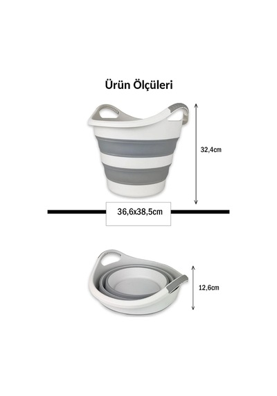Orret Home 14 Litre Yuvarlak Katlanabilir Akordiyon Çamaşır Seles Beyaz
