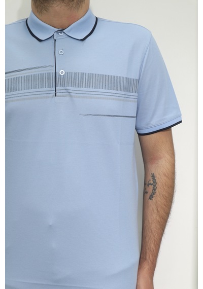 Santa Dmctekstil Erkek Mavi Desenli Spor Kesim Rahat Kalıp Polo Yaka T-shirt