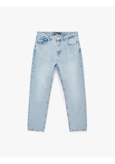 Koton Pamuklu Normal Bel Vintage Straight Fit Jean Pantolon Açık İndigo 6sam40319nd