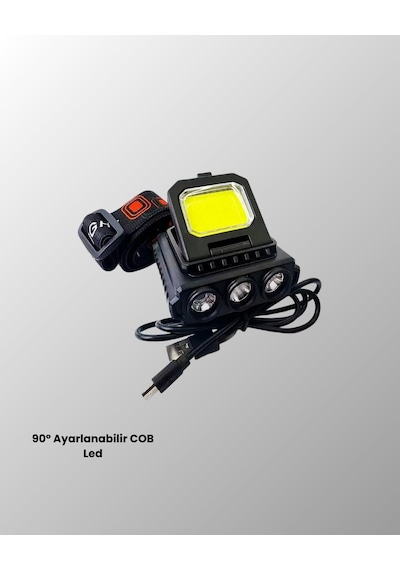 Şarjlı Led Kafa Lambası 800 Lumen Cob Xpe Ayarlanabilir Başlıklı Açık Gri